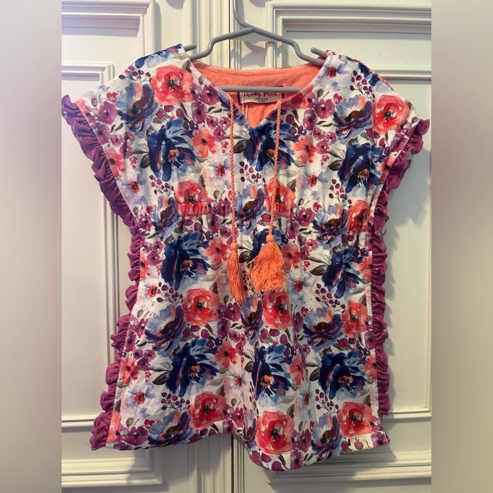 cheeky plum Kids Floral Swim Coverup in Coral, Navy & Purple